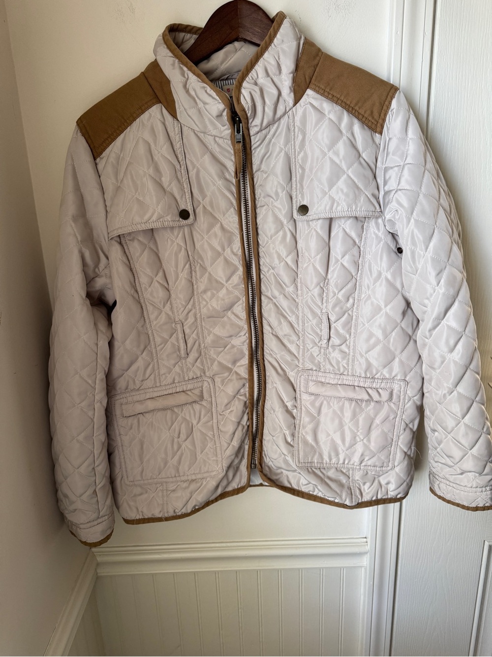 Daniel Cremieux Quilted Jacket with Blue Stripes Size Large Cream and Tan